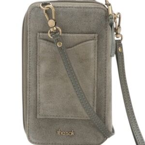 NWT! The Sak Gray/Moss Suede Smartphone Crossbody/Wristlet